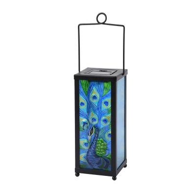 China Decoration OEM Customized Solar Lantern Glass Solar Light Garden Decorative Peacock Lantern for sale