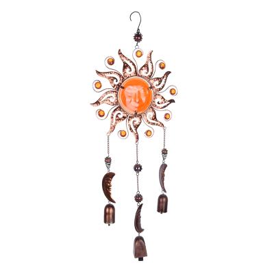 China Europe OEM Customized Amazon Sun and Moon Face Red Sun Face Metal Glass Decorative Wind Chime for sale