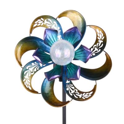 China No OEM Customized New Design Garden Metal Solar Garden Patio Light Wind Spinners for sale