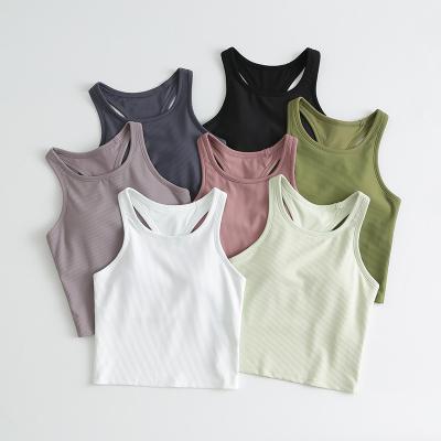 China Women Summer Yoga Sleeveless Cropped Ribbed Running Tank Tops Anti-pilling With Pads for sale