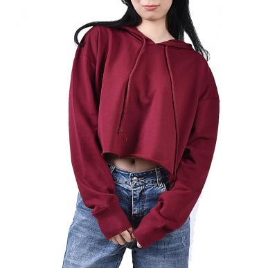 China Women's Plain Essential Cotton Cropped Drawstring Powerblend Sweatshirt Anti-Shrink Anti-Shrink With Hoodie for sale