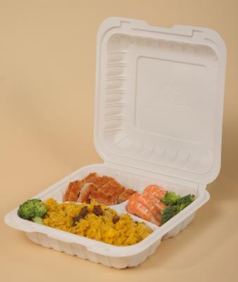 China Disposable Box 8x8x3 White Food Containers 3 Compartment Disposable Plastic Hinged Lid Containers for sale