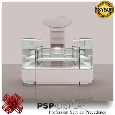 China 2017 new design jewelry kiosk sensitive ultra clear tempered glass jewelry cabinet with LED lighting design for sale