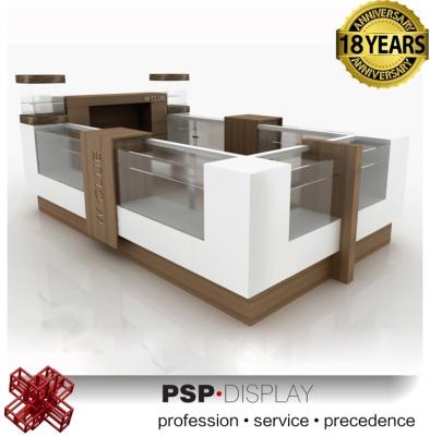 China mall jewelry display case/wooden wall showcase designs/wooden center glass table for sale