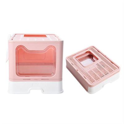 China Cat Toilet Products Plastic Large Space Collapsible Box Stored Semi-closed Clean Box Cat Litter Trays for sale