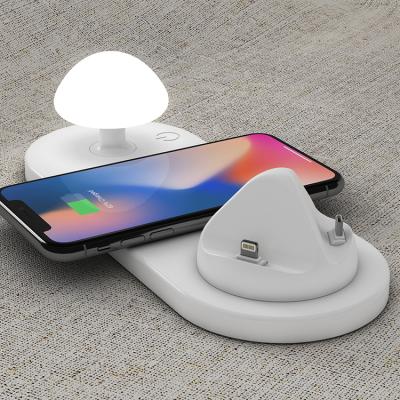 China 10w Qi Mobile Phone 3 in 1 Cute Mushroom Charging Stations With Lamp Wireless Charger With Night Light Cargador Inalambrico for sale