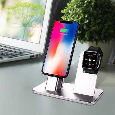 China Aluminum Alloy Radio Pad Stand Universal Desktop Charging Stand 2 in 1 Charging Station for Phone Watch for sale