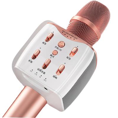 China New Exquisite Wireless Handheld Microphone Rose Gold Wireless Home Karaoke Microphone Speaker Player USB Microphone for sale