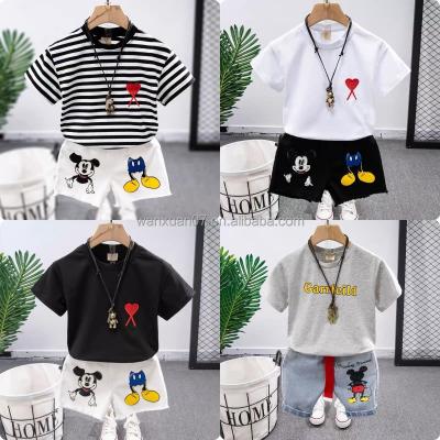 China 2022 High End Men's Casual Cartoon Children's T-shirts Two Logo Men's Clothing Sets for sale