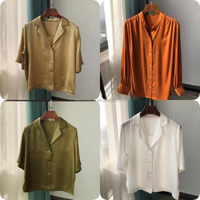 China Autumn Long Sleeve Elegant Top Women's Korean Fashion Shirt Silk Satin Shirt Anti-wrinkle for sale