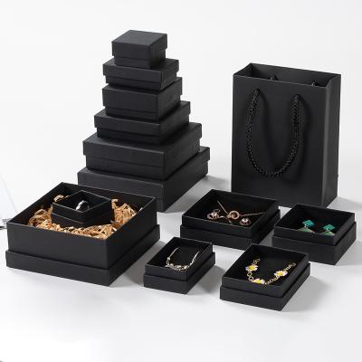 China Custom Exquisite Necklace Jewelry Ring Earring Packaging Box Recycled Materials Black Paper Cardboard Paper Packaging Box Jewelry Boxes With Logo for sale