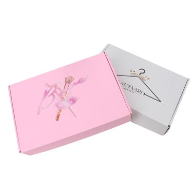 China Recycled Materials Logo Pink White Carton Shipping Custom Packaging Ad Boxes Apparel Cosmetic Courier Corrugated Shipping Cardboard for sale