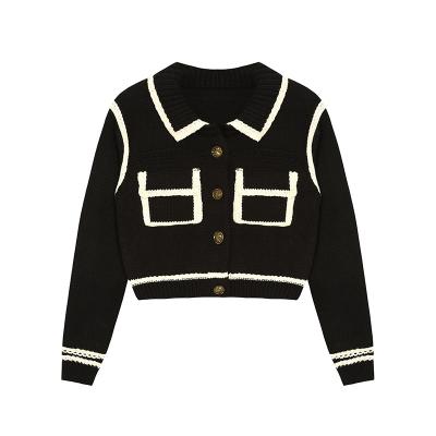 China Classic Breathable Women Vintage Knitwear Cardigans Black White Heavy Cardigans Sweater Fancy Style Sweater for sale