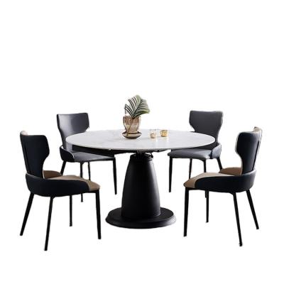 China Euro Contemporary Style Dining Table Marble Top Round Set 6 Back Chairs and White Marble Dining Table Set for sale