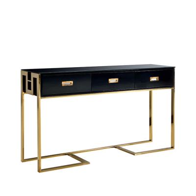 China Modern Black Modern Luxury Hall Table Three Drawer Side Front Room Style Long Side Tables For Living Room for sale