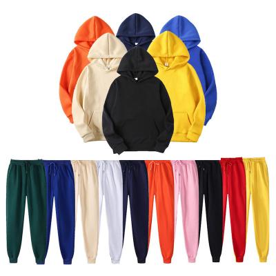 China Wholesale white men plus size breathable hoodies set logo custom embroidery cotton tracksuit unisex simple sweatsuit and pant tracksuit set for sale