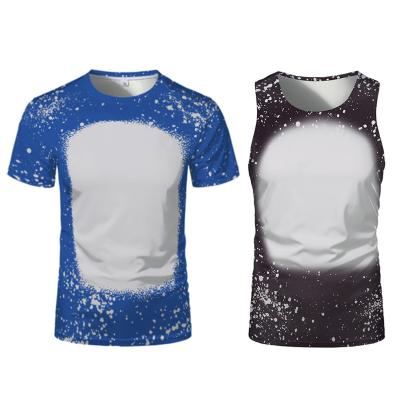 China Viable Wholesale Custom Printed Bleach Fake Sublimation Polyester Blank Size T-shirt US/EU Logo Shirts Adult Unisex 100% T-shirt for sale