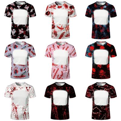 China Amazon Feel Cotton Halloween Style Multi Sublimation Shirts Wholesale Multi Polyester Anti-pilling Custom Fake Bleached Print Blank T-shirts for sale