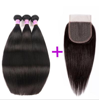 China Silky Straight Wave 3 Bundles And Closure Brazilian Straight Hair Extensions With Frontal Brazilian Straight Hair Lace Frontal Closure for sale