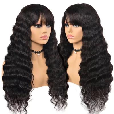 China Long Deep Wave Peruvian Deep Wave Hair Wigs With Bangs for sale