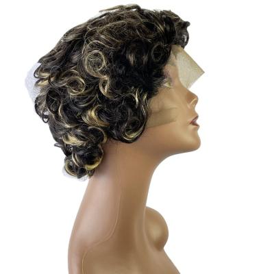 China Super Hot Beauty Short Wave Curly Curly Lace Front Wigs For Black Women Pixie Cut Human Hair Wigs Brazilian Romance for sale