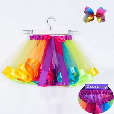 China Hot DanyiBallet Rainbow Ribbon Anti-wrinkle Bow Ribbon TUTU Kids Skirt Multicolor Infant Dance Tulle Skirts Baby Skirts for sale