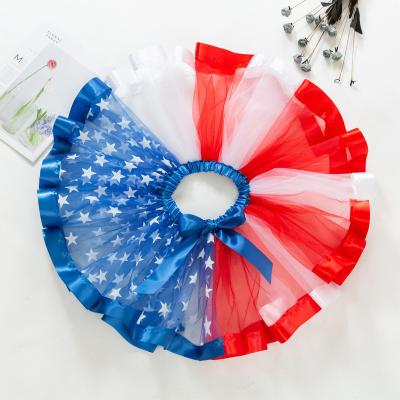 China Anti-Wrinkle Kids American Flag Tutu Skirt Hot Selling Star Colors Tulle Tutu Blue White Red Ply Skirt For Babies for sale