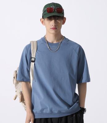 China Anti-wrinkle quality luxury cotton loose fitted little rib edge drop shoulder custom brand men's oversized T-shirt for sale