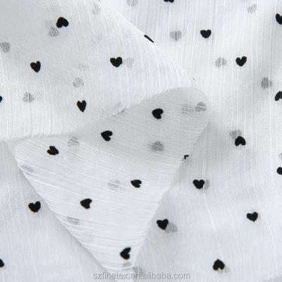 China New Design 30D Anti-static Crepe Chiffon Polyester Fabric Tulle Heart Shaped Flocking Textile for Shirts andwedding dresses for sale