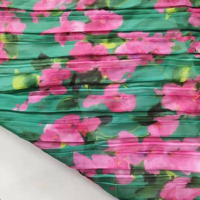 China Anti-Static Custom Printed Polyester Crepe Pleat Fabric Pleated Chiffon Fabric Tulle Textile For Dress Shirts for sale