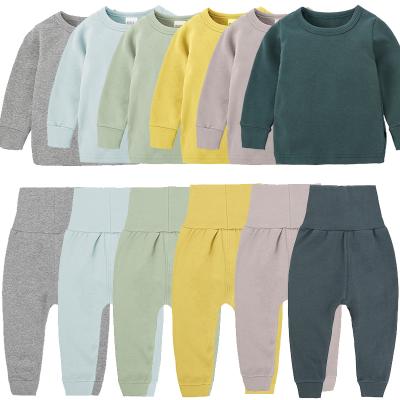 China Plus Size Custom Made Kids Pajamas Kids Plain Color Cotton Ribbed Pajamas Sets Kids Long Sleeves Sleepwear for sale