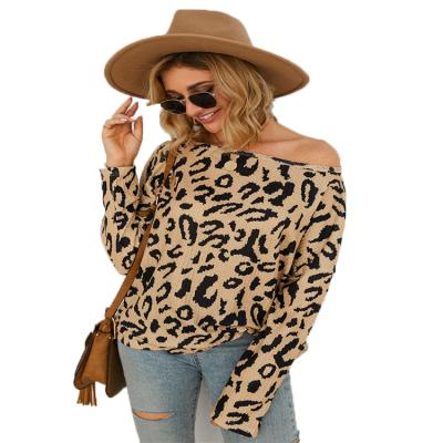 China High Quality Breathable Ladies Sweater Tops Knitting Patterns Crewneck Woman Cotton Knit Leopard Sweaters For Women for sale