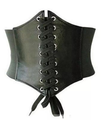 China Ultra Wide Faux Leather Corset Front Tie Elastic Belt Plus Size Antibacterial Hot Women's Waistband Up Waistband Girl Clothes Decoration for sale