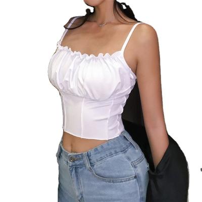 China Summer Women Antibacterial Sexy Ruffles Tank Tops Fashion Ladies Crop Top Camisole Sleeveless Strapless Ruched Female Tank Tops for sale