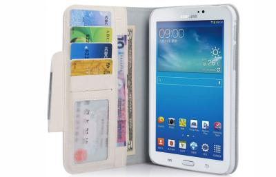 China White Wallet Type Tablet PC Leather Case with 7 Card Holders For Samsung Galaxy Tab 3 for sale