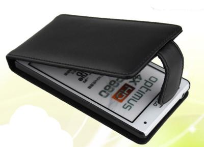 China Black Flip Genuine Leather Case Cover , LG P880 Optimus 4x HD Cell Phone Pouch for sale