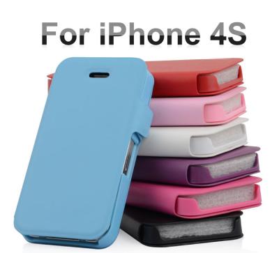 China Blue Apple iPhone Leather Cases , iPhone 4 / 4G / 4S With Card Holder for sale