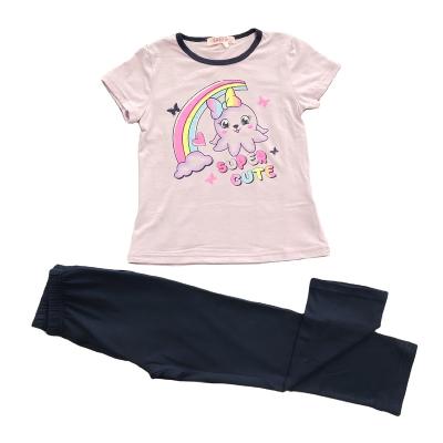 China 2021 Wholesale Kids Cartoon Pajamas Sets Girls Breathable Pajamas Set Kids Cartoon Short Sleeve Sleepwear Top + Panty for sale