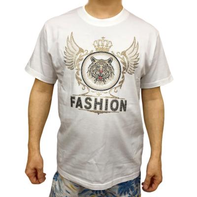 China Custom Anti-Wrinkle Mens Short Sleeve T-Shirt Rhinestone Print Plus Size Knitted Graphic Pattern in White for sale