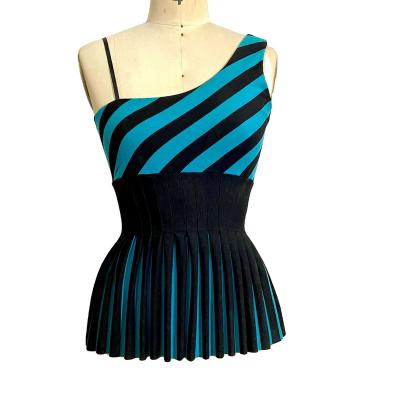 China Custom women anti-pilling tank tops black blue green pleated colorful sexy elegant top for ladies summer new design slim fit for sale