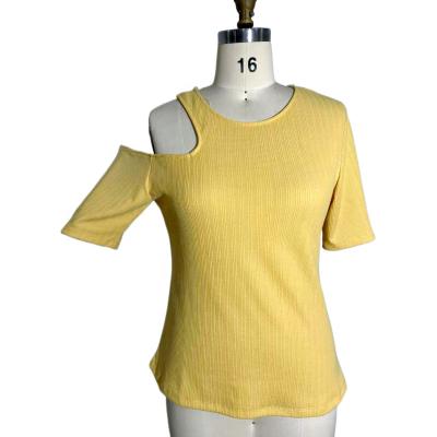 China Custom Women's Summer Half Tee Anti-Wrinkle Chill At Women's 2*2 Rib T-shirt High Quality Knitted Yellow Color Plus Size for sale