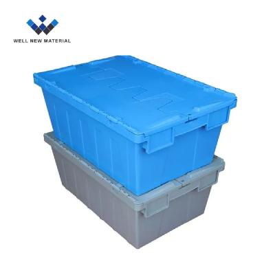 China 600*400*335mm Nested Stack Recyclable Tote Box Attached Lid Container for sale