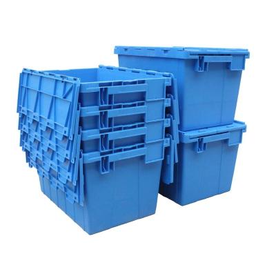 China High quality solid box wholesale warehouse stacking attached lid nest plastic crate plastic moving box for sale