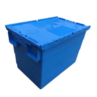 China Large Recyclable Wholesale Plastic Price Storage Crate Stackable Crate With Lid Tied Lid Tote Container for sale