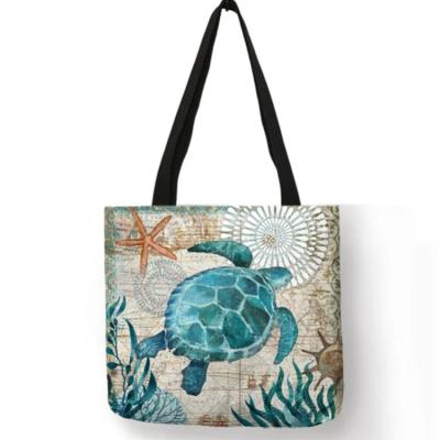 China Wholesale Eco-friendly Digital Printing Sea Animal Tote Grocery Bag Cotton Canvas Canvas Shopping Bags for sale