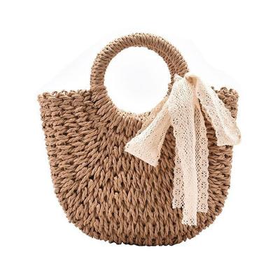 China Portable Wholesale Lady Bags Straw Woven Beach Handbag in Straw Weave Seaside Women Summer Tote for sale