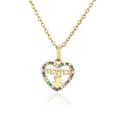 China New Design Rainbow Zircon Mothers Day Gift Love Heart Link Chain Trendy Gold Plated Pendant Necklace for sale