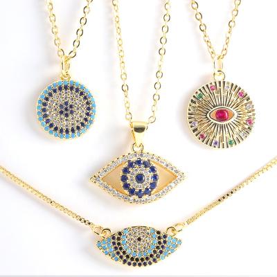 China FASHIONABLE Wholesale Fashion Gold Plated Blue Eye Shaped Necklace 24k Oval Brass Zircon To Pave Turkey Eyes Pendant for sale