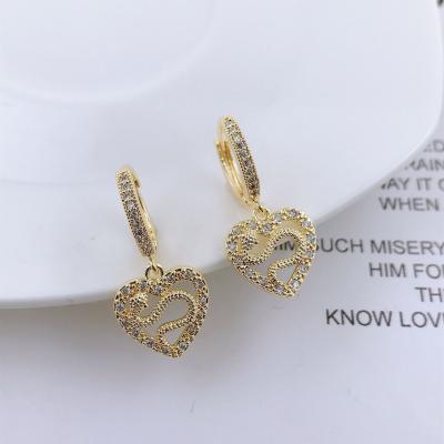 China FASHIONABLE New Arrival Wholesale Heart Shape Zirconia Micro Eyes CZ Brass Gold Plated Small Circle Earrings Gold Plated for sale