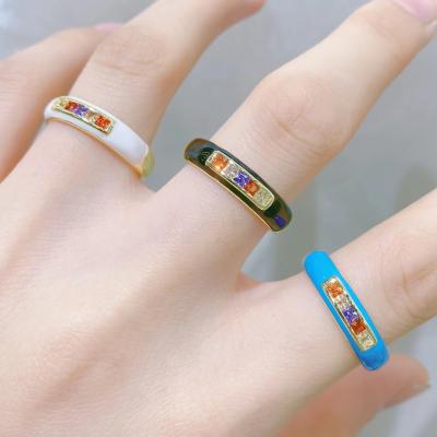 China CLASSIC Style Simple Enamel Wholesale Price Zirconia Ring Adjustable Rainbow Crystal Finger Open Ring Gold Plated for sale